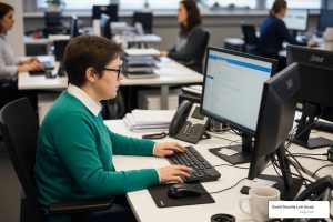 person with disability working at computer - disability gainful employment