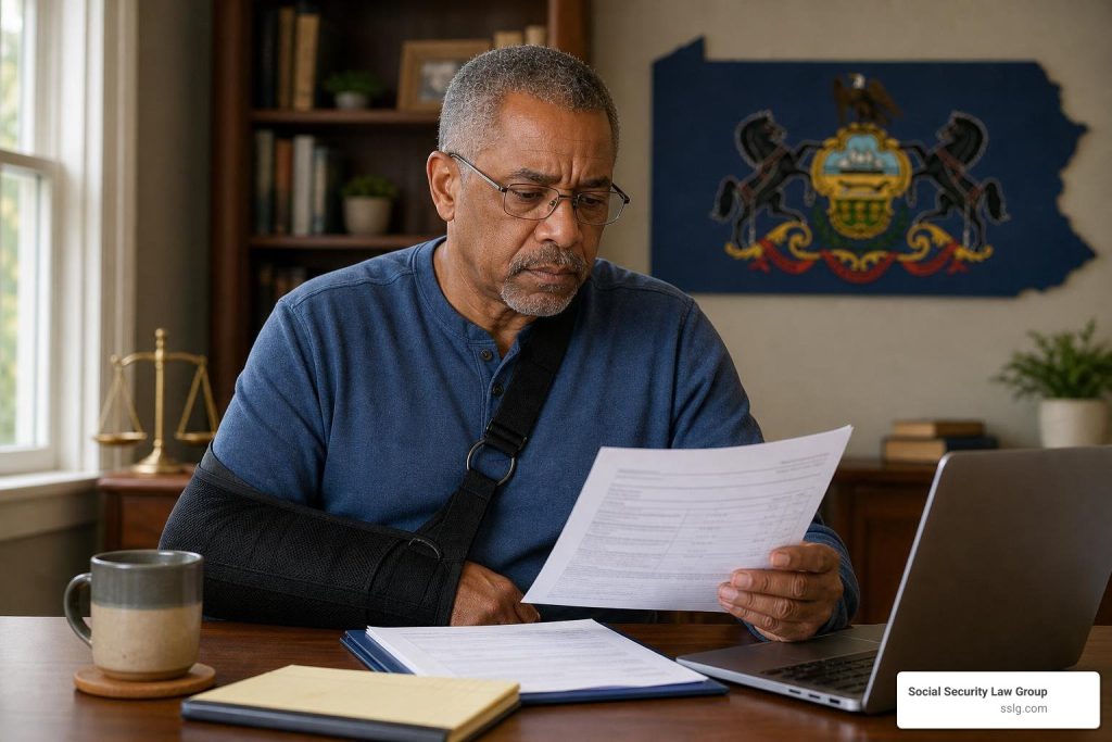 person reviewing medical documents related to SSDI and SSI disability application in Pennsylvania