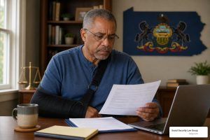how-to-start-your-disability-application-process-in-pa-image – SSLG – SSLG person reviewing medical documents related to SSDI and SSI disability application in Pennsylvania